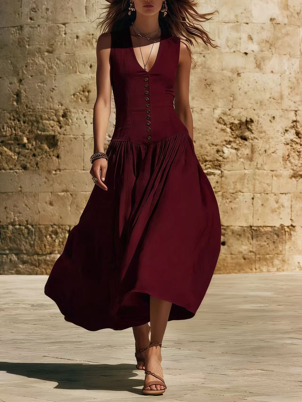 Elegant Cotton-Linen Maxi Dress