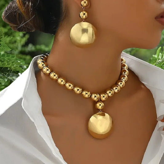Exaggerated Large Bead Necklace Pendant Chain Earring Set Women Girls Gifts Fashion Jewelry Hot Sale Party Gift 2025 New Style