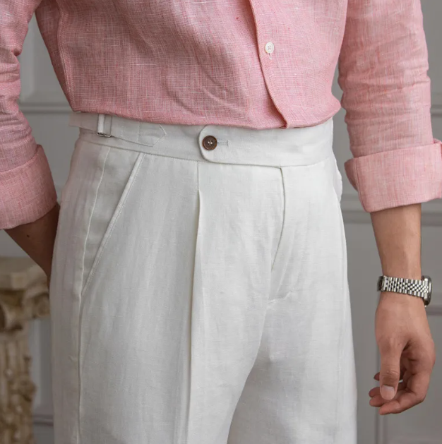 Men's Linen Casual Slim Fit Pleated Trousers