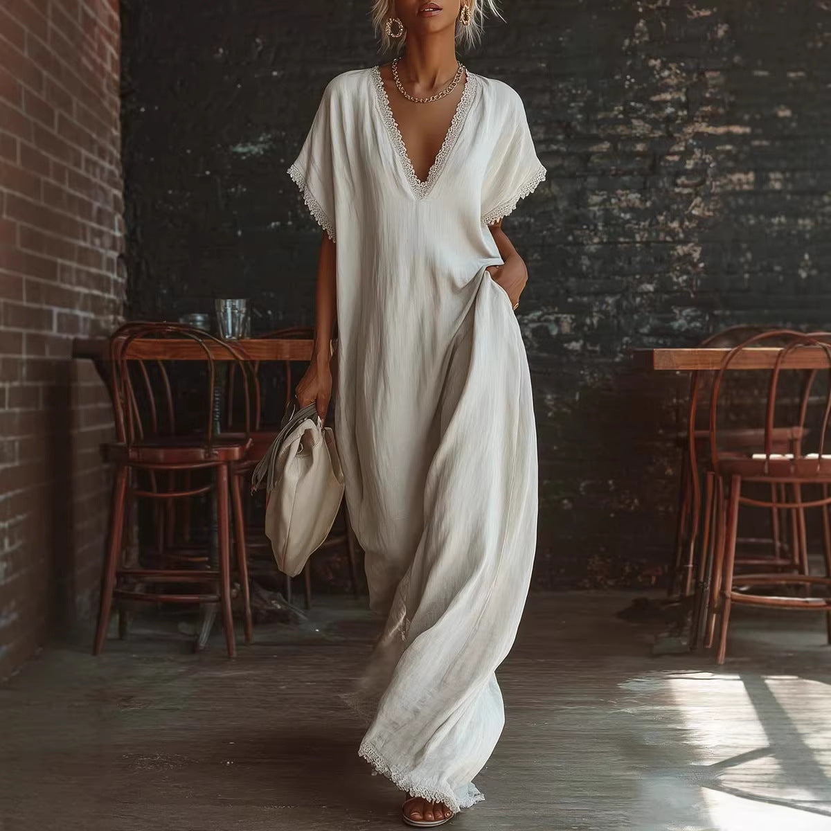 The Hera Lace-Trimmed Kaftan