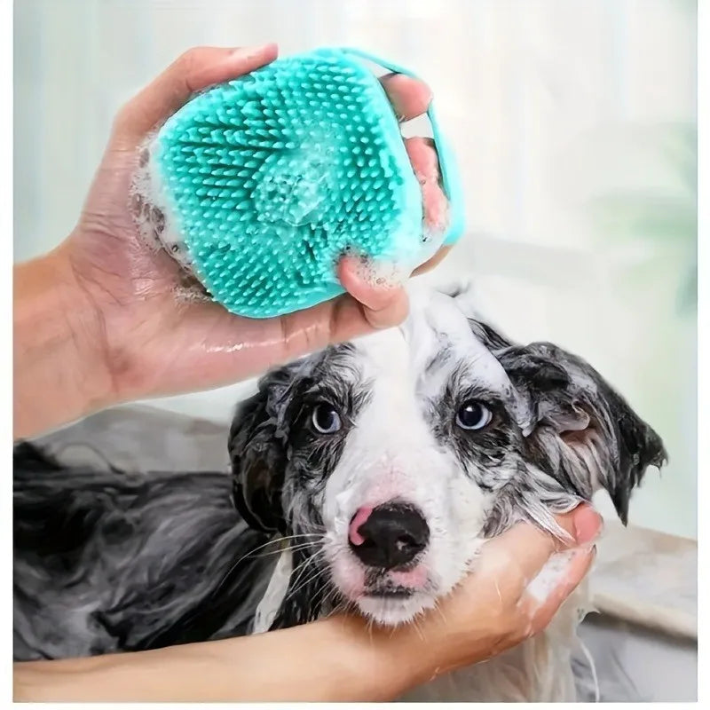 2-In-1 Silicone Pet Bath Brush - Fur Cleaning Massaging Foam Making Gentle on Dog Skin