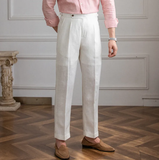 Men's Linen Casual Slim Fit Pleated Trousers