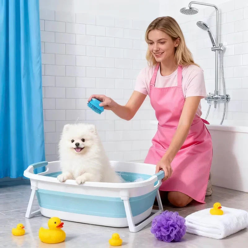 2-In-1 Silicone Pet Bath Brush - Fur Cleaning Massaging Foam Making Gentle on Dog Skin