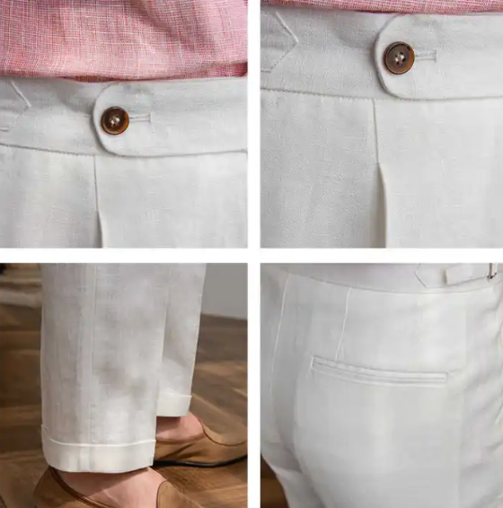 Men's Linen Casual Slim Fit Pleated Trousers