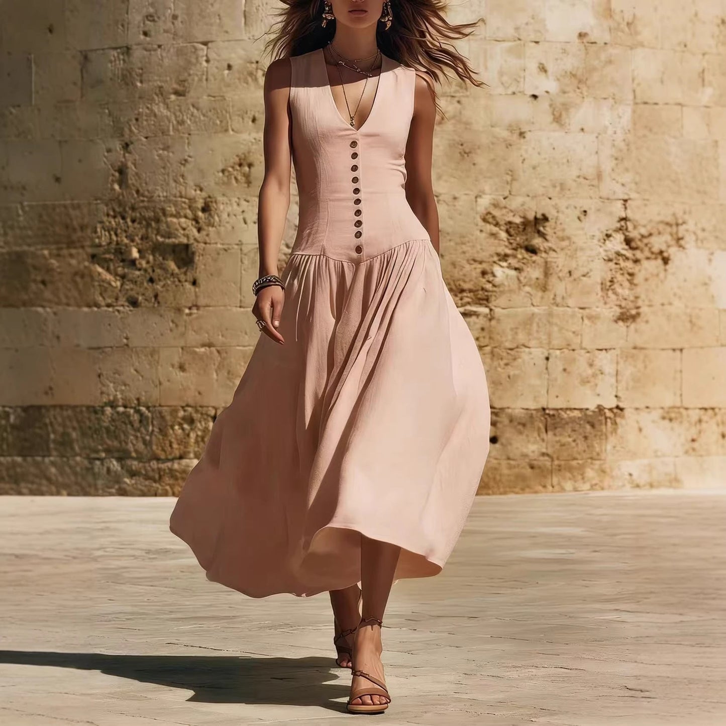 Elegant Cotton-Linen Maxi Dress