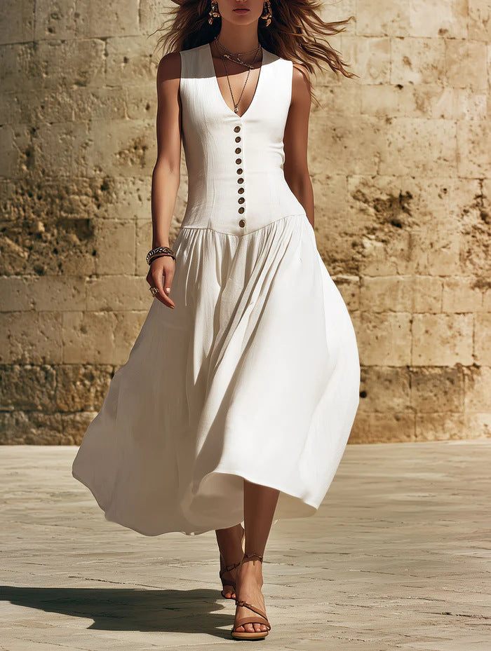 Elegant Cotton-Linen Maxi Dress