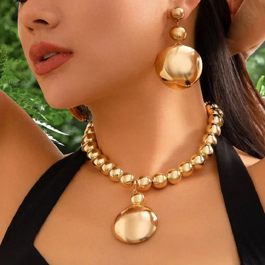 Exaggerated Large Bead Necklace Pendant Chain Earring Set Women Girls Gifts Fashion Jewelry Hot Sale Party Gift 2025 New Style