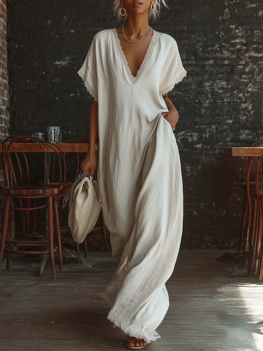 The Hera Lace-Trimmed Kaftan