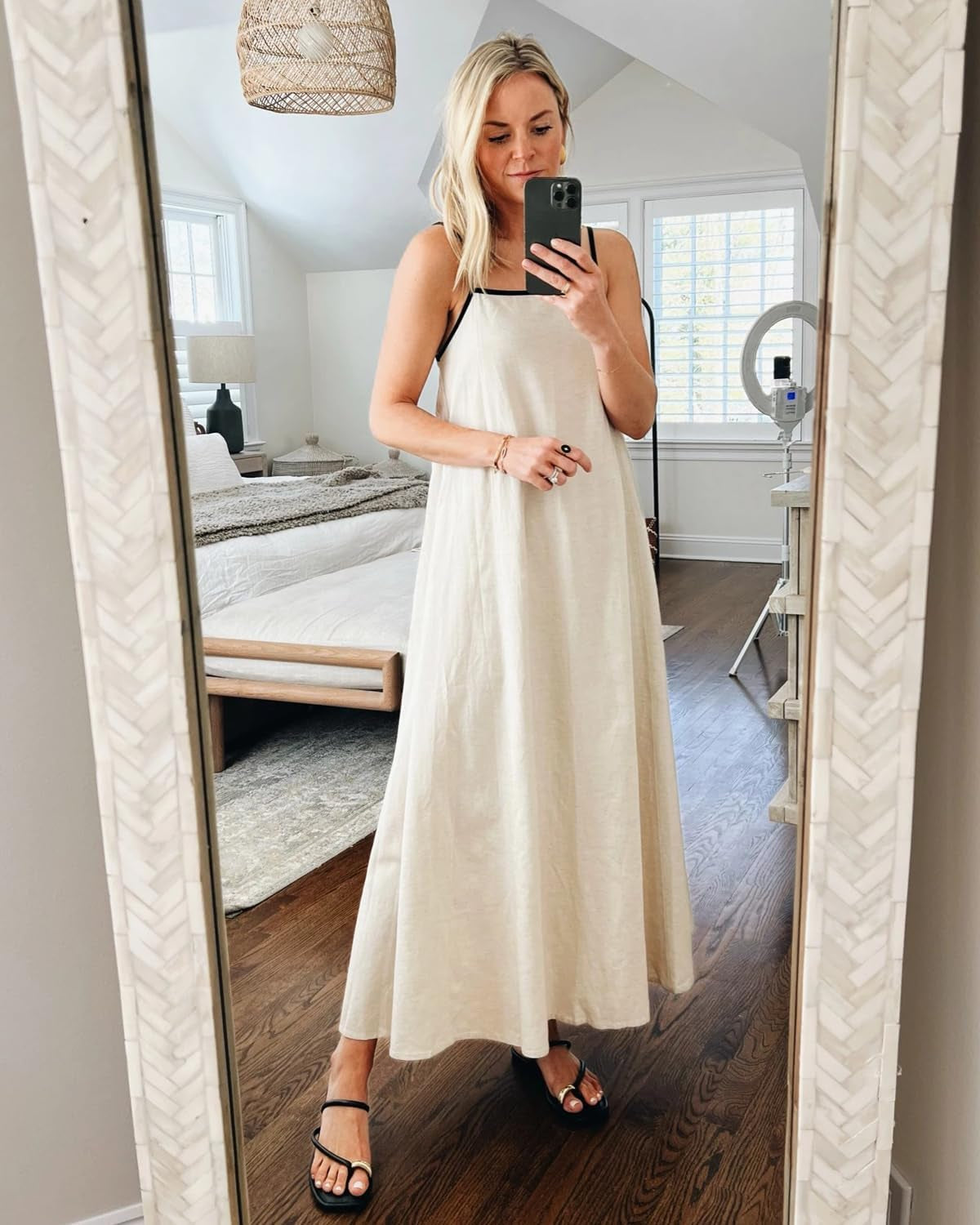 Women'S 2026 Summer Linen Maxi Dress Contrast Spaghetti Strap Dress Backless Casual Party Beach Dresses