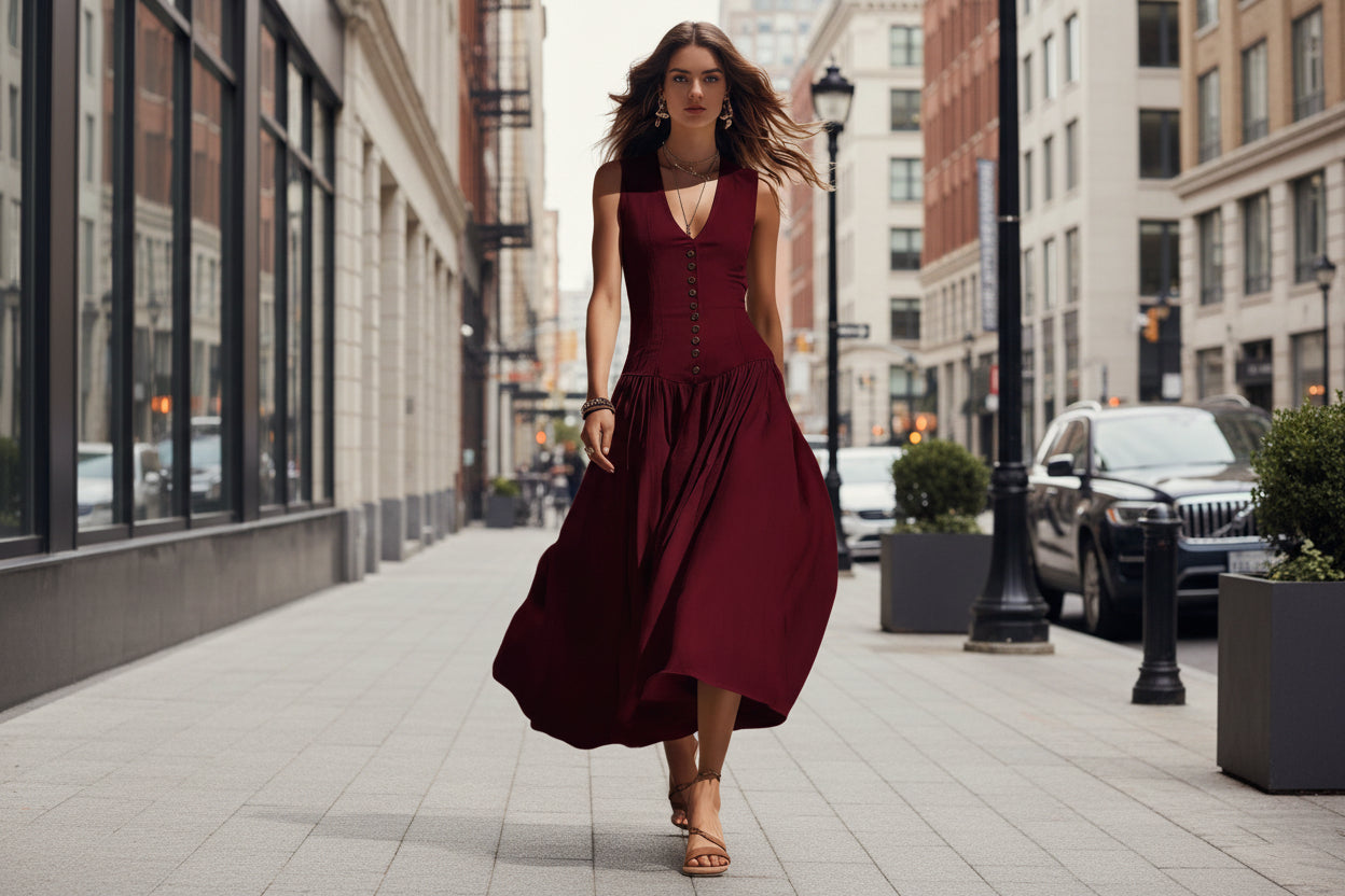Elegant Cotton-Linen Maxi Dress
